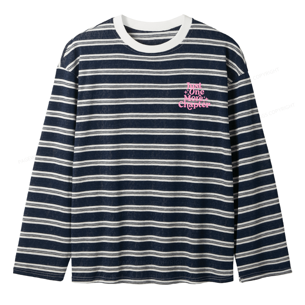 Pagewings Embroidered Just One More Chapter Unisex Striped Long Sleeve T-Shirt