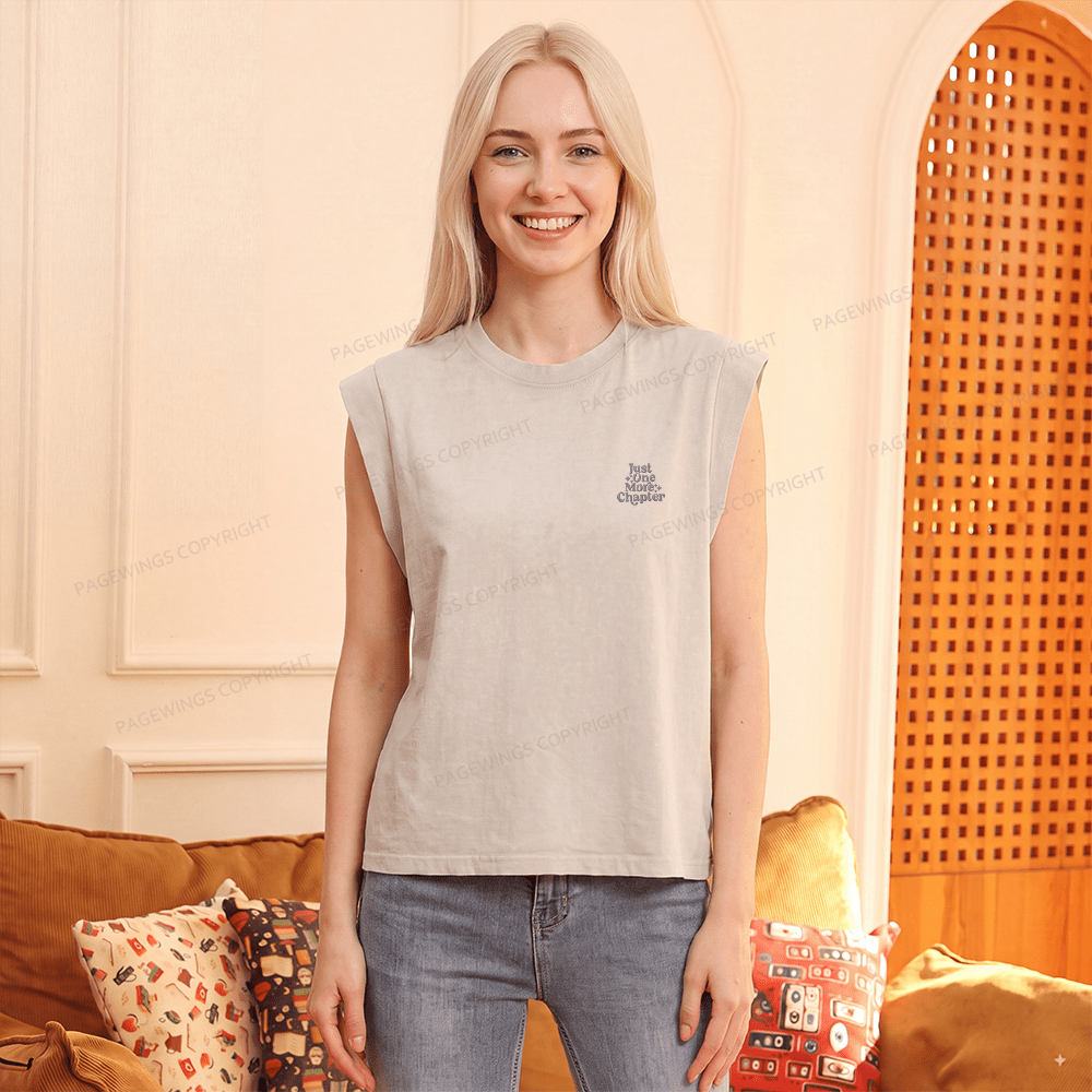 Pagewings Embroidered Just One More Chapter Women's Washed Tank Top