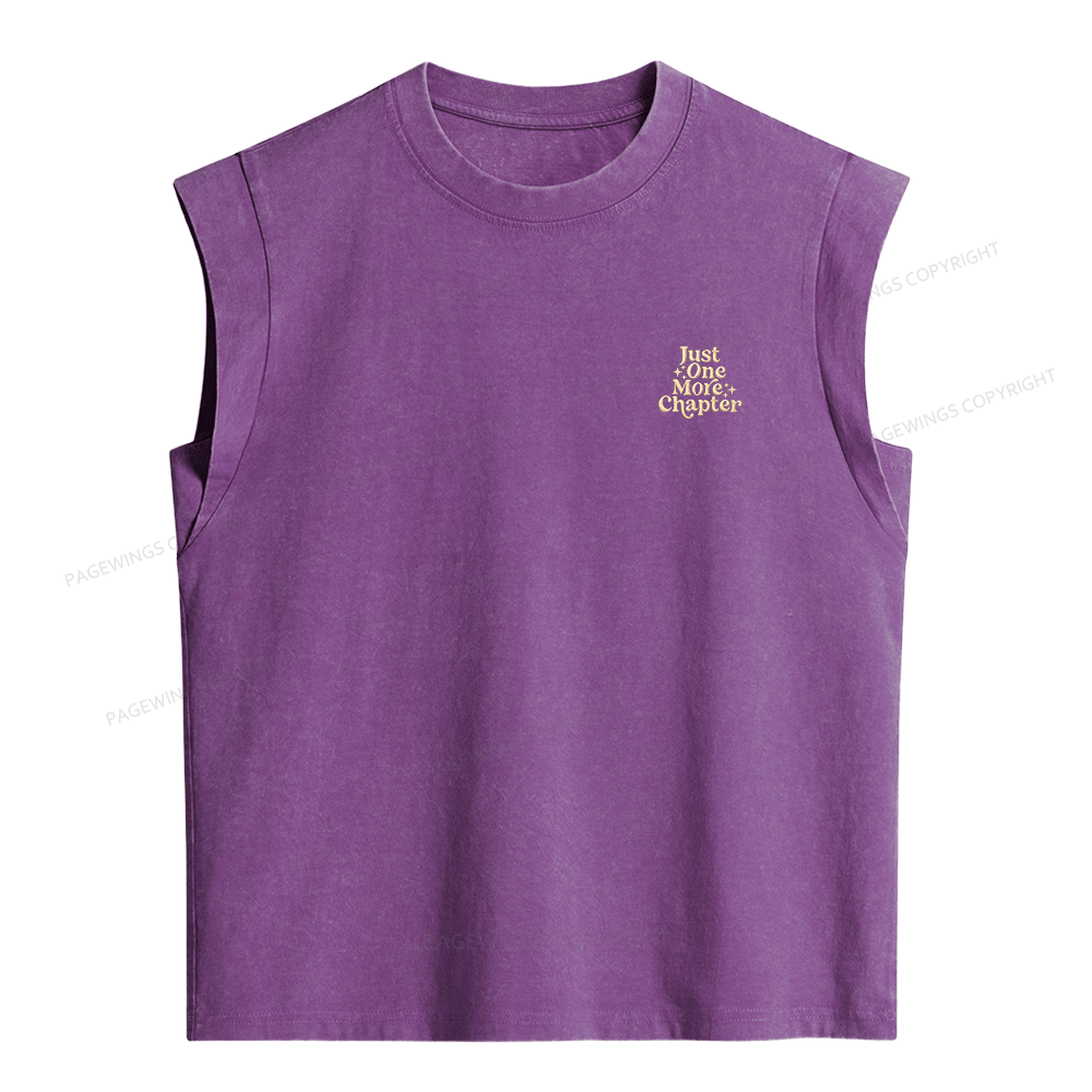 Pagewings Embroidered Just One More Chapter Women's Washed Tank Top