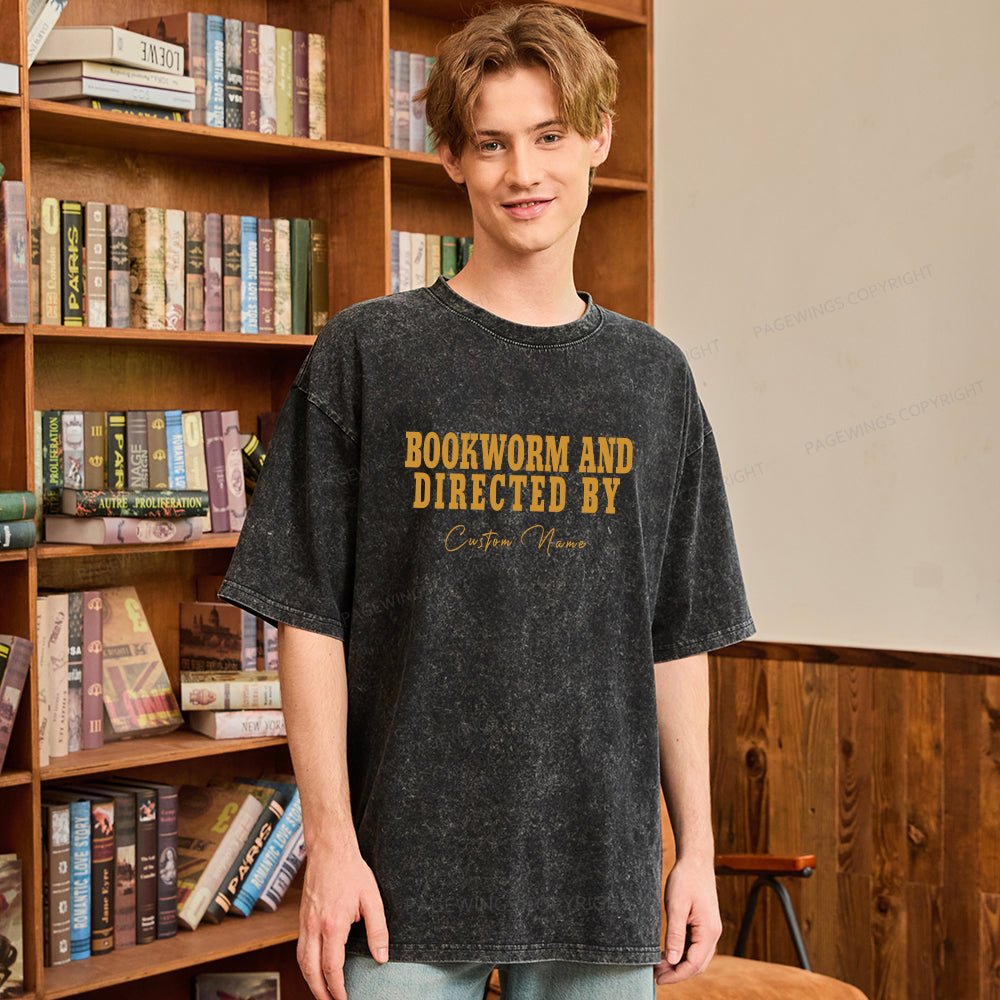 Pagewings Personalized Name Bookworm and Midnight Reader Unisex Washed T-shirt