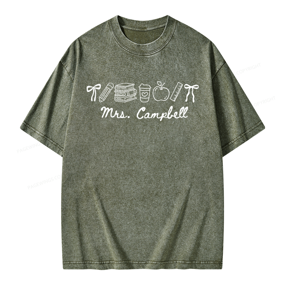 Pagewings Personalized Name Teacher Unisex Washed T-shirt