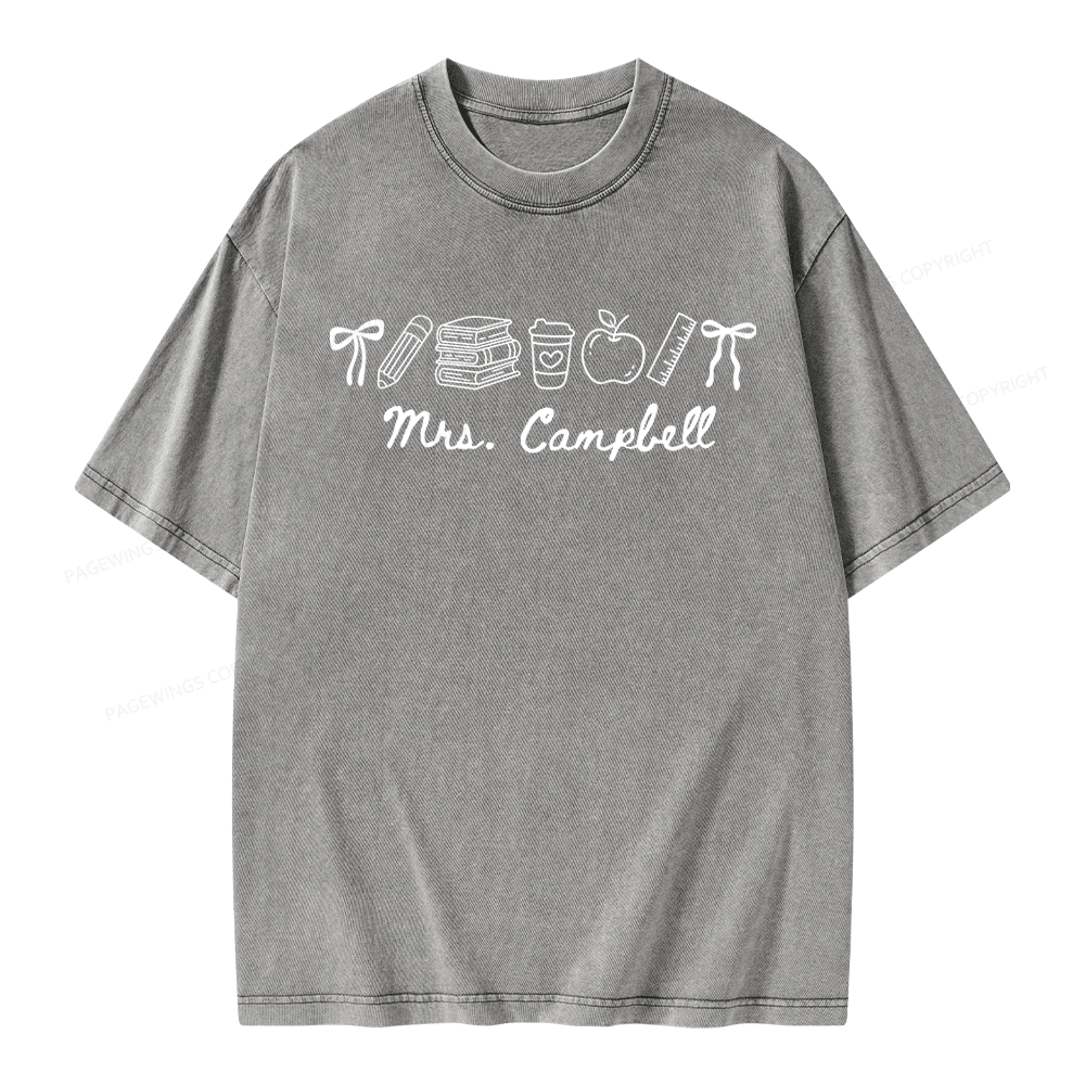 Pagewings Personalized Name Teacher Unisex Washed T-shirt