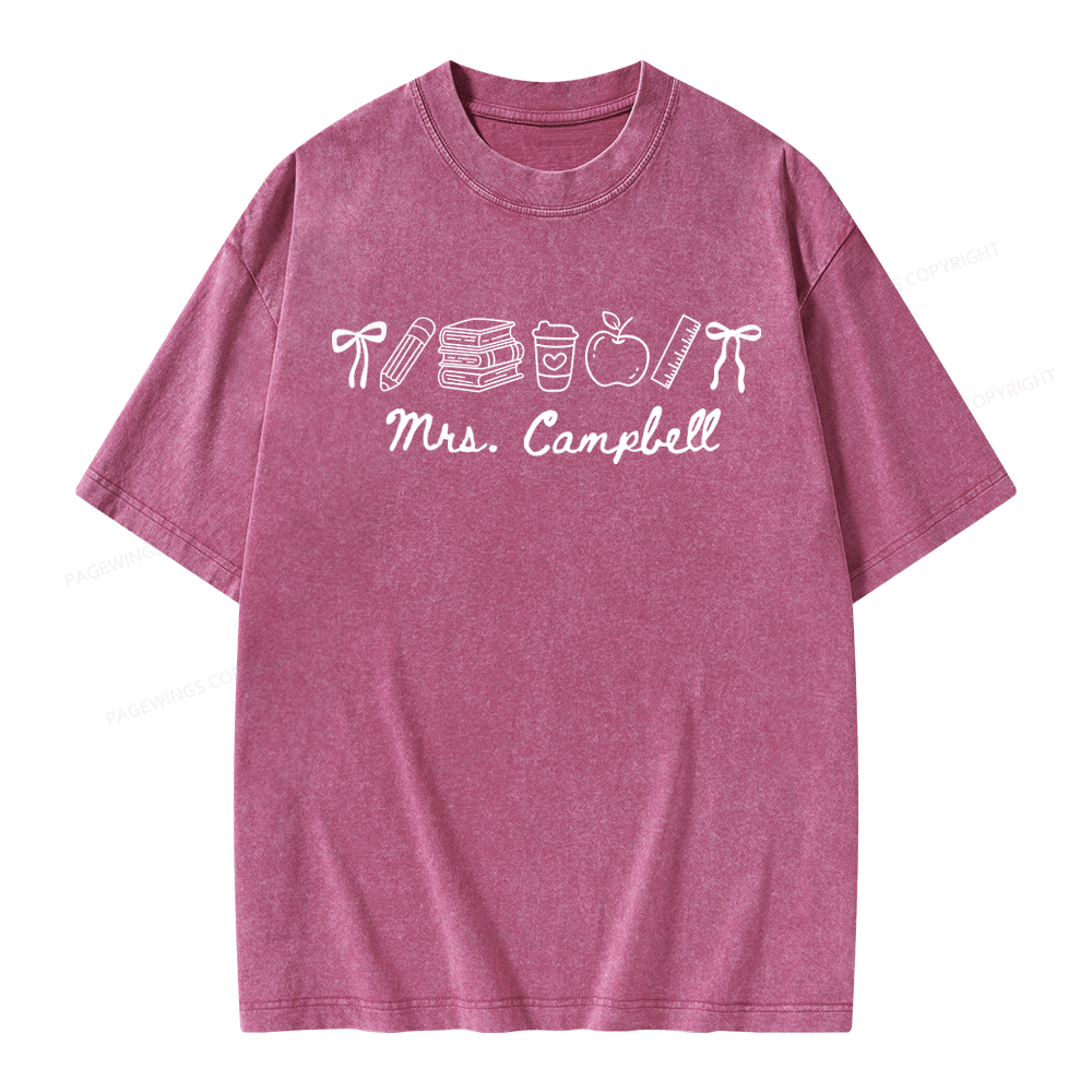 Pagewings Personalized Name Teacher Unisex Washed T-shirt