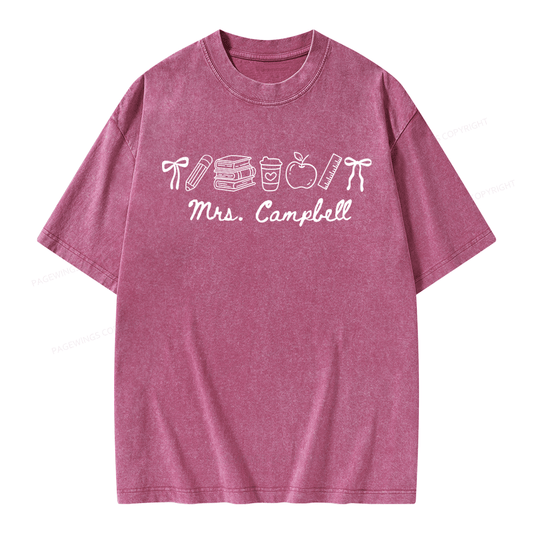 Pagewings Personalized Name Teacher Unisex Washed T-shirt