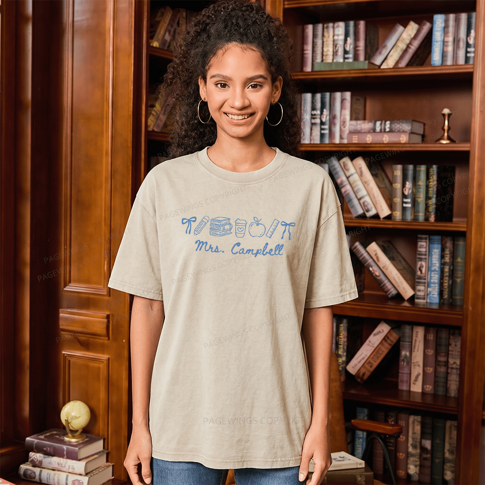 Pagewings Personalized Name Teacher Unisex Washed T-shirt