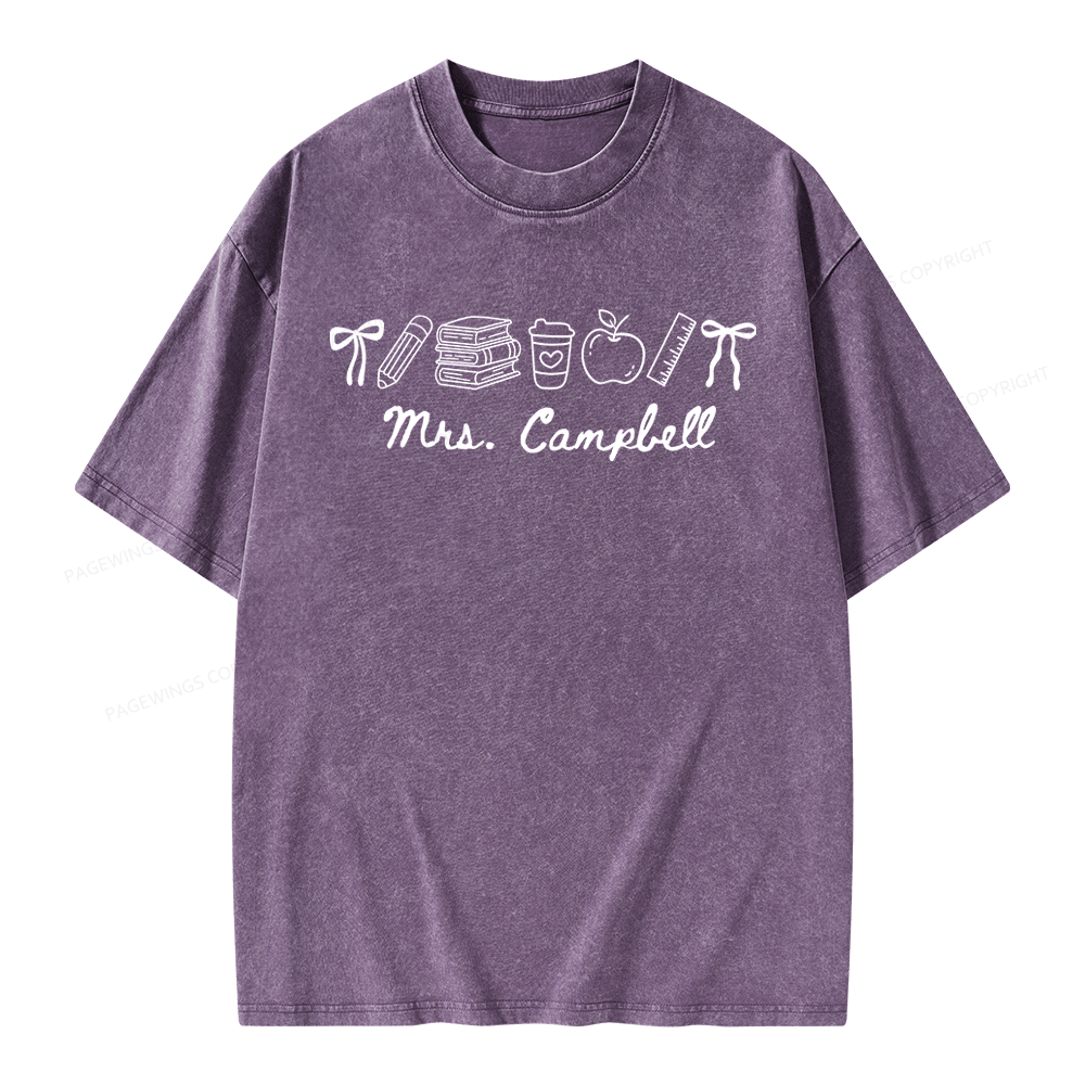 Pagewings Personalized Name Teacher Unisex Washed T-shirt