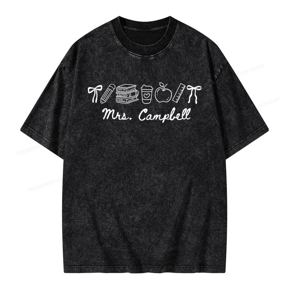 Pagewings Personalized Name Teacher Unisex Washed T-shirt