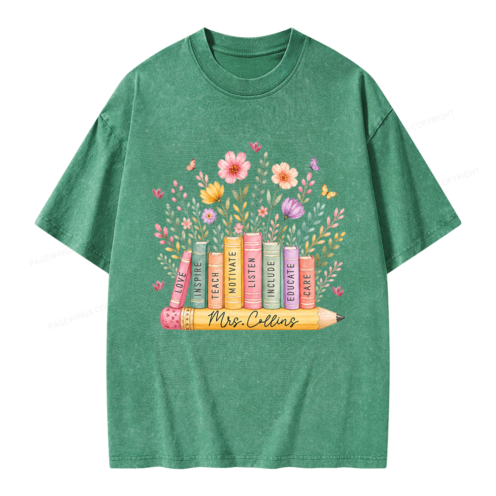 Pagewings Wildflower Books Unisex Washed T-shirt