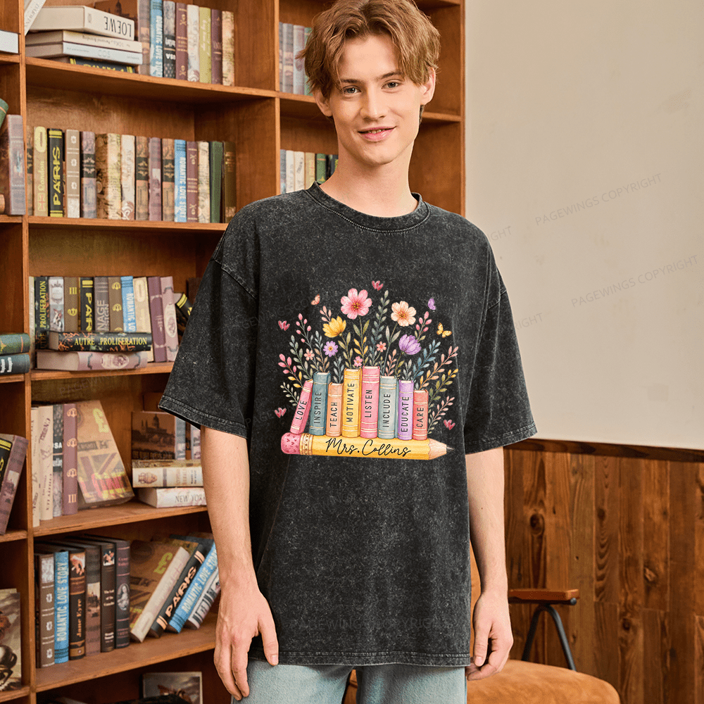 Pagewings Wildflower Books Unisex Washed T-shirt
