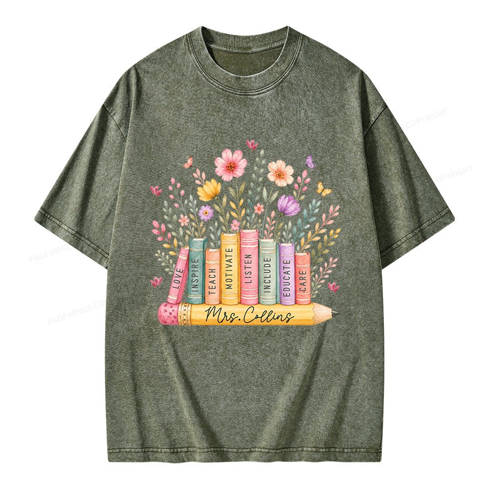 Pagewings Wildflower Books Unisex Washed T-shirt