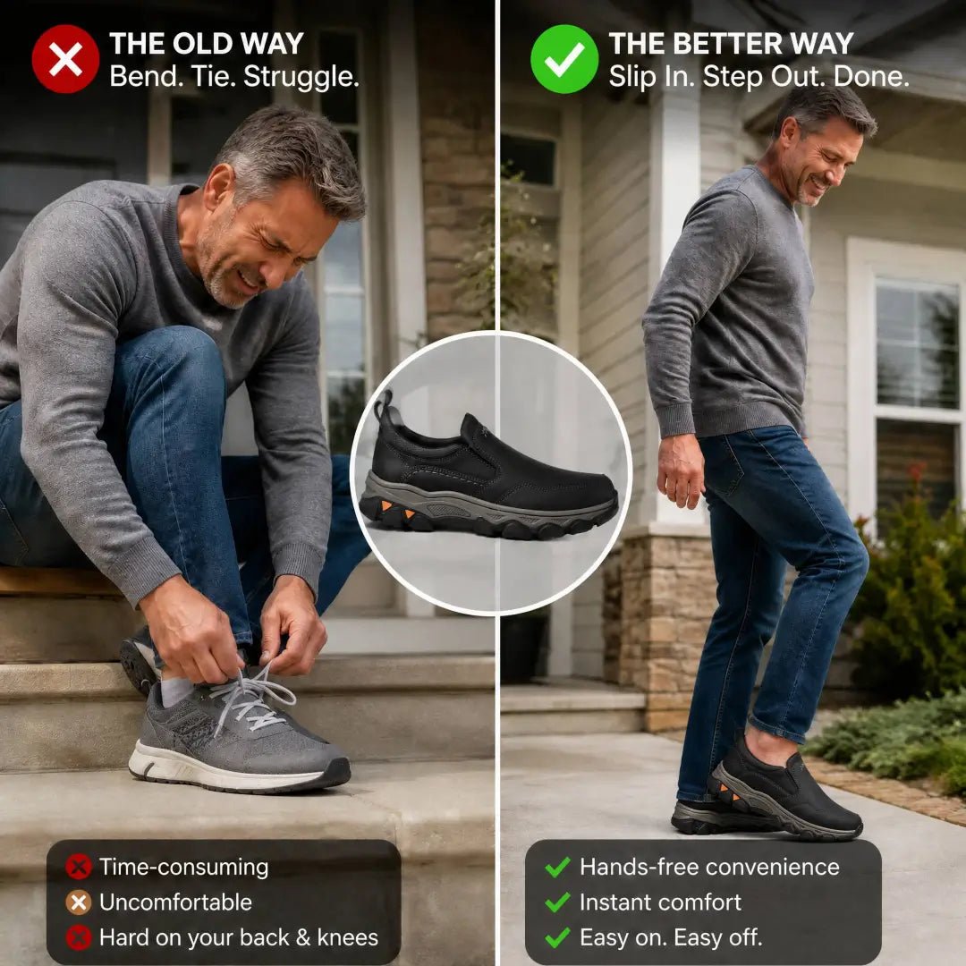 ⏰Promotion 50% OFF - Men's Genuine Leather Hands-Free Slip On Walking Shoes with Arch Support