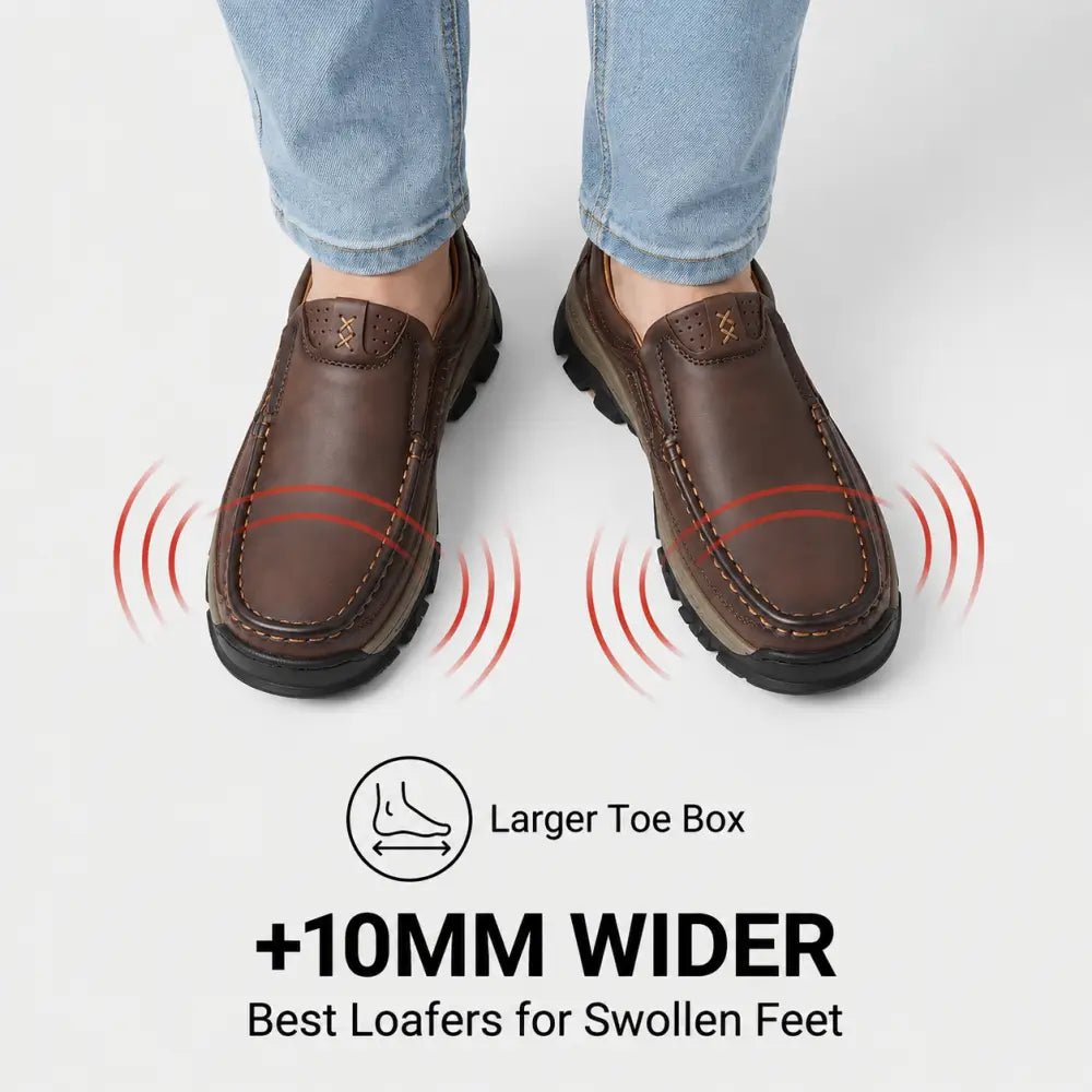⏰Promotion 50% OFF - Men's Hands Free Slip On Genuine Leather Orthopedic Walking Shoes – Arch Support & Wide Toe Box