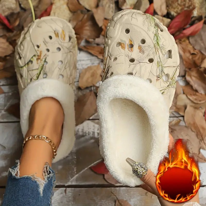 Unisex Comfortable & Warm Winter Camouflage Print Non-Slip Indoor/Outdoor Slip-On Shoes with Plush Lining
