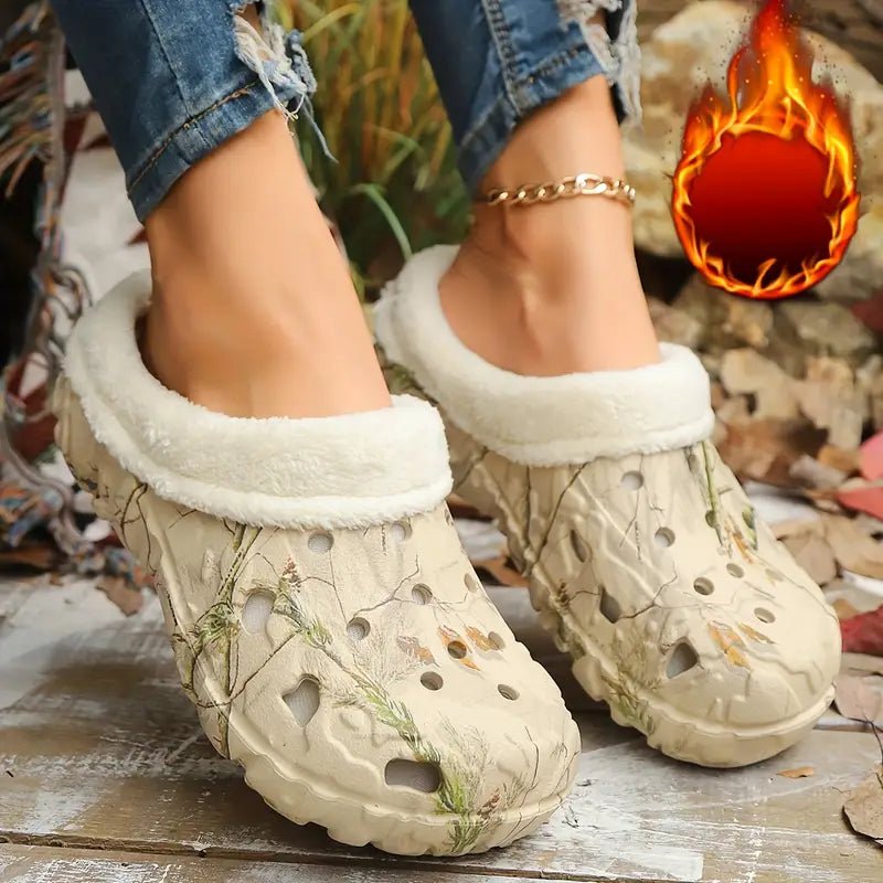 Unisex Comfortable & Warm Winter Camouflage Print Non-Slip Indoor/Outdoor Slip-On Shoes with Plush Lining