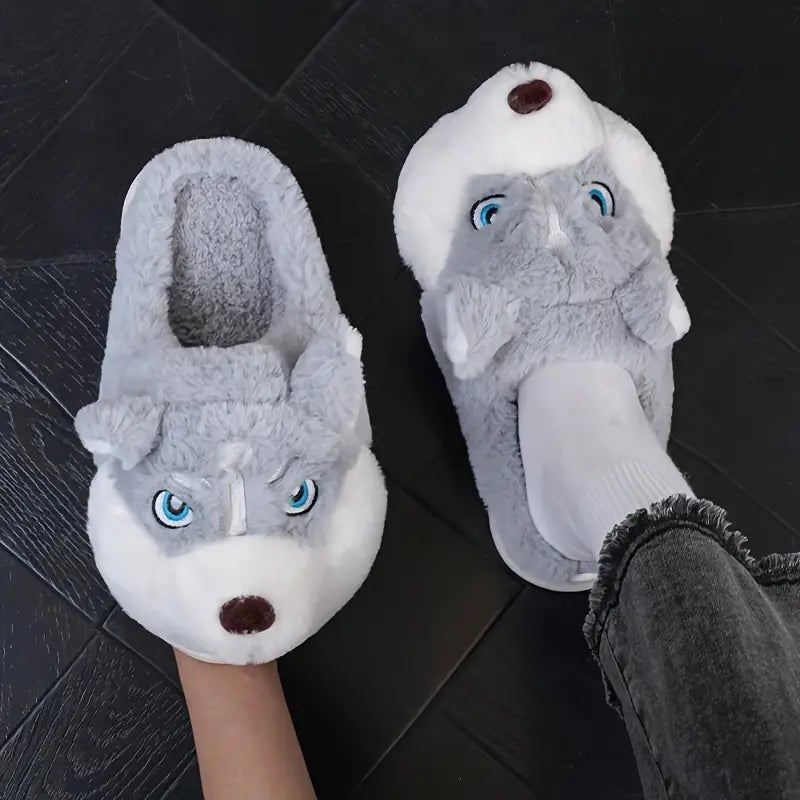 Warm & Cozy Husky-Shaped Plush Slippers Indoor/Outdoor Wear for Men & Women