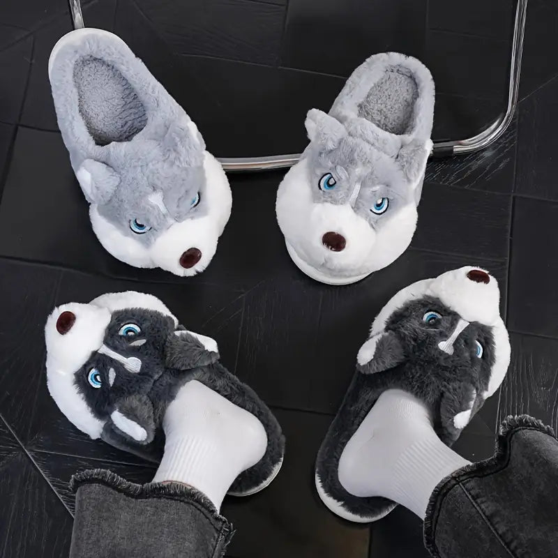 Warm & Cozy Husky-Shaped Plush Slippers Indoor/Outdoor Wear for Men & Women