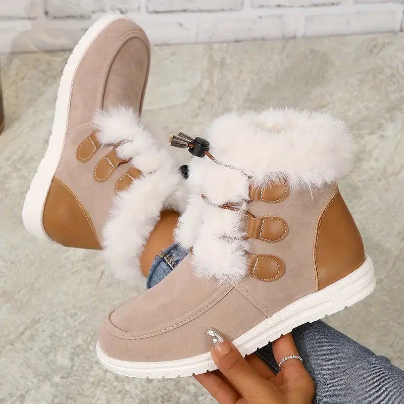 🎉Winter Sale 54% OFF - Women's Furry Plush Lined Winter Warm Drawstring Snow Boots - oscloudgo