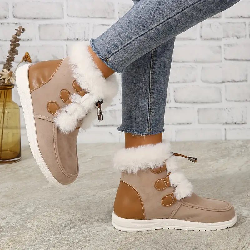 🎉Winter Sale 54% OFF - Women's Furry Plush Lined Winter Warm Drawstring Snow Boots - oscloudgo