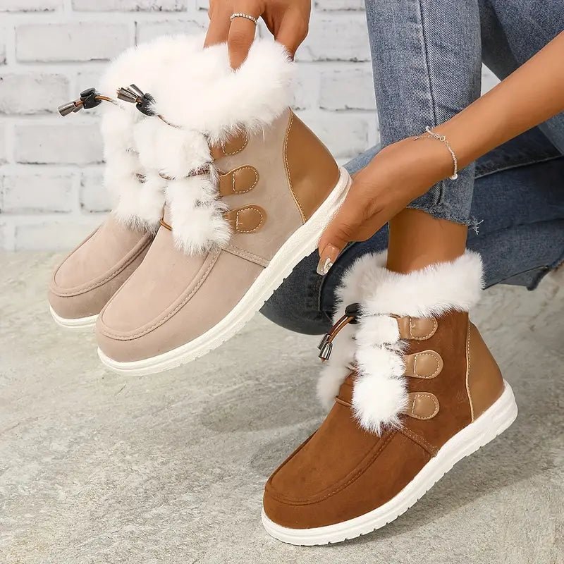 🎉Winter Sale 54% OFF - Women's Furry Plush Lined Winter Warm Drawstring Snow Boots - oscloudgo
