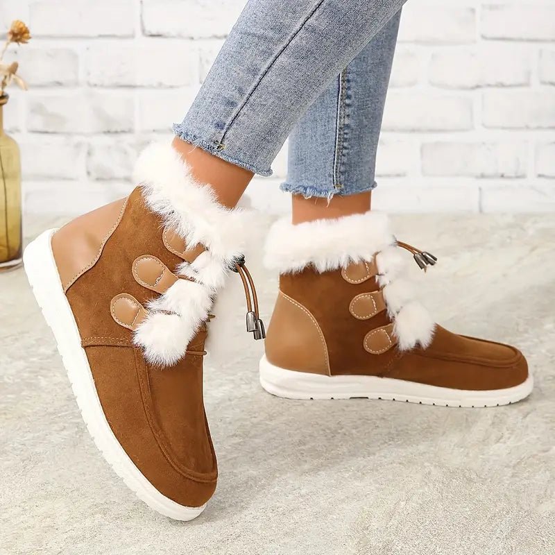 🎉Winter Sale 54% OFF - Women's Furry Plush Lined Winter Warm Drawstring Snow Boots - oscloudgo