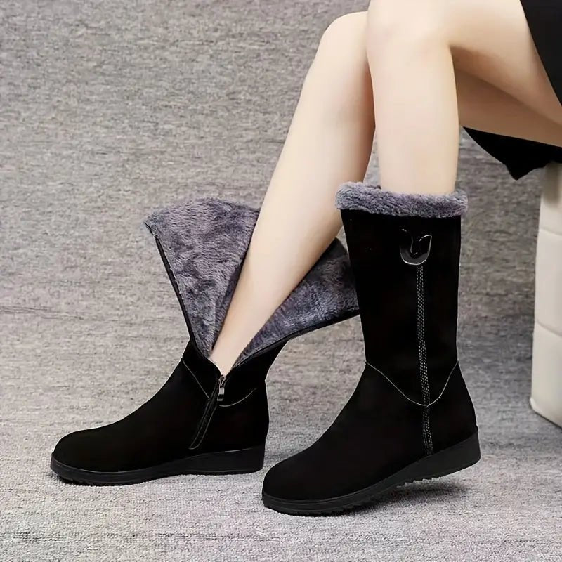 Women's Cozy Fleece-Lined Non-Slip Snow Boots with Side Zipper Closure