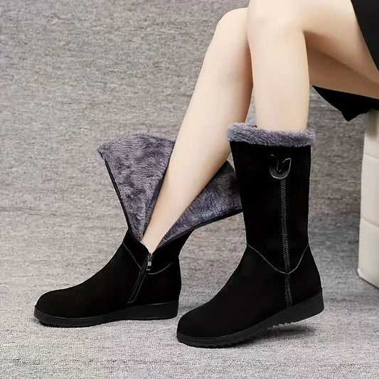 Women's Cozy Fleece-Lined Non-Slip Snow Boots with Side Zipper Closure