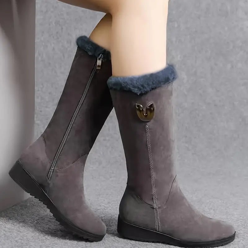 Women's Cozy Fleece-Lined Non-Slip Snow Boots with Side Zipper Closure
