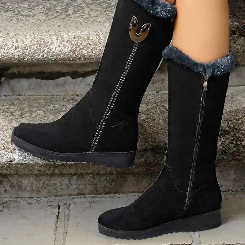 Women's Cozy Fleece-Lined Non-Slip Snow Boots with Side Zipper Closure