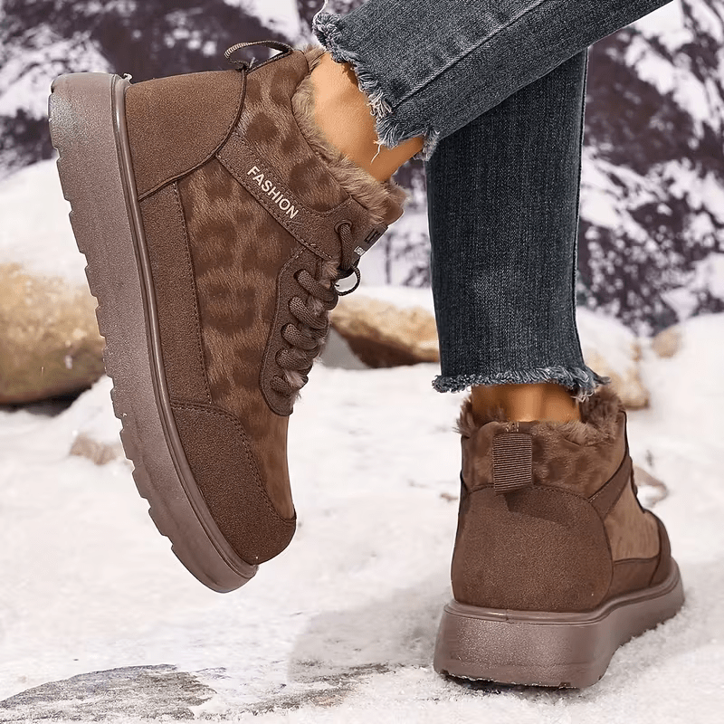 Women's Cozy Leopard Print Thick-Soled Winter Warm Plush Ankle Boots Outdoor Shoes for Home, Office, Casual