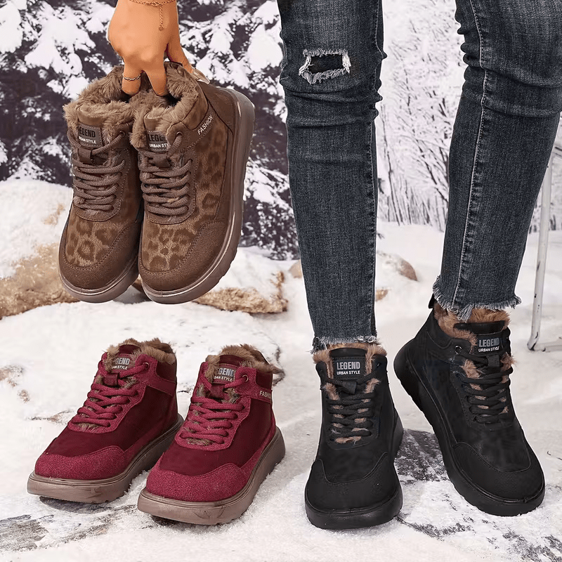 Women's Cozy Leopard Print Thick-Soled Winter Warm Plush Ankle Boots Outdoor Shoes for Home, Office, Casual