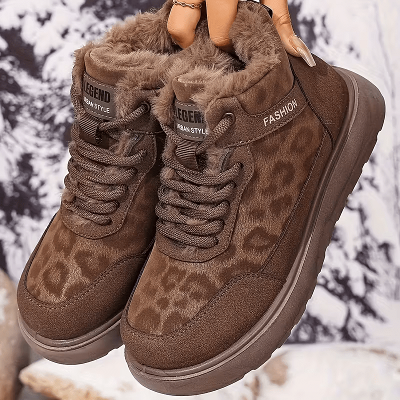 Women's Cozy Leopard Print Thick-Soled Winter Warm Plush Ankle Boots Outdoor Shoes for Home, Office, Casual
