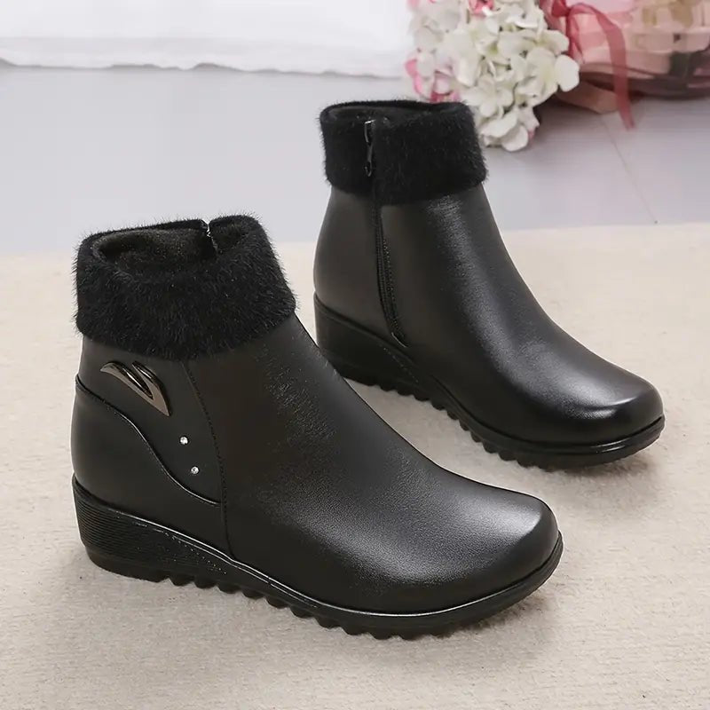 Women's Fashion Leather Wedge Heel Boots