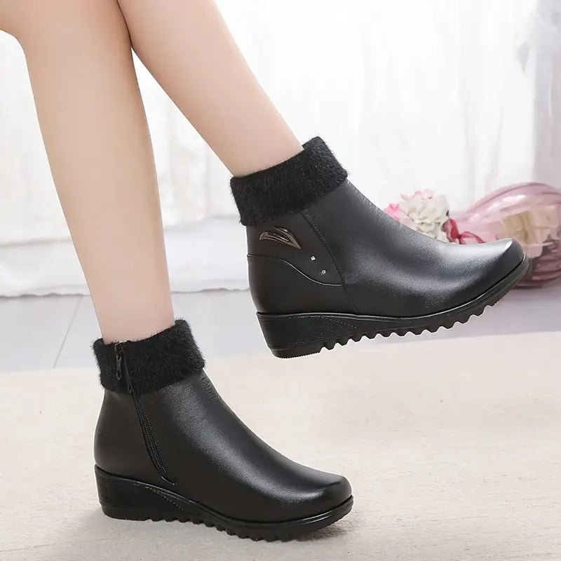 Women's Fashion Leather Wedge Heel Boots