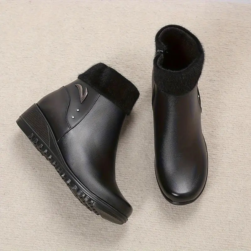 Women's Fashion Leather Wedge Heel Boots
