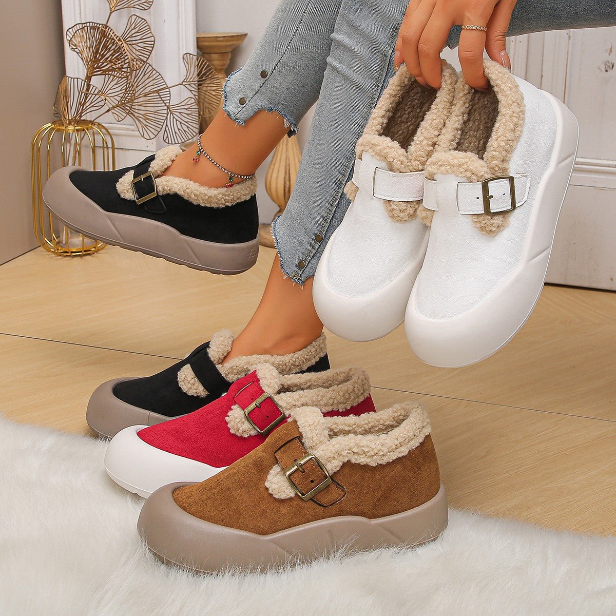 Women's Fleece-Lined Interior Non-Slip Indoor/Outdoor Slip-On Shoes Winter Boots
