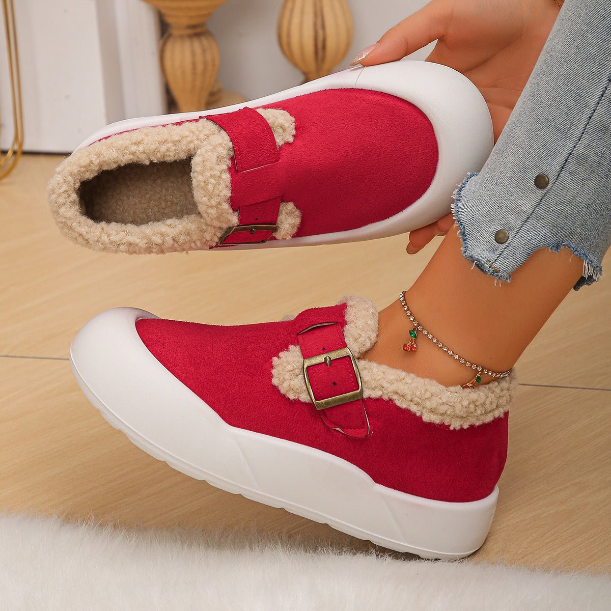 Women's Fleece-Lined Interior Non-Slip Indoor/Outdoor Slip-On Shoes Winter Boots