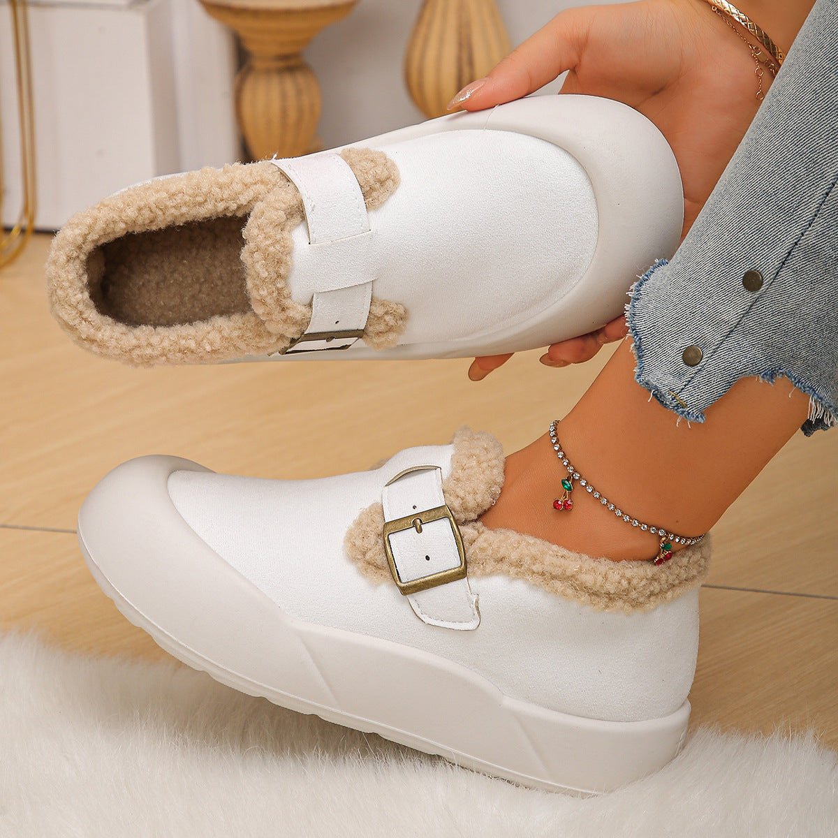 Women's Fleece-Lined Interior Non-Slip Indoor/Outdoor Slip-On Shoes Winter Boots