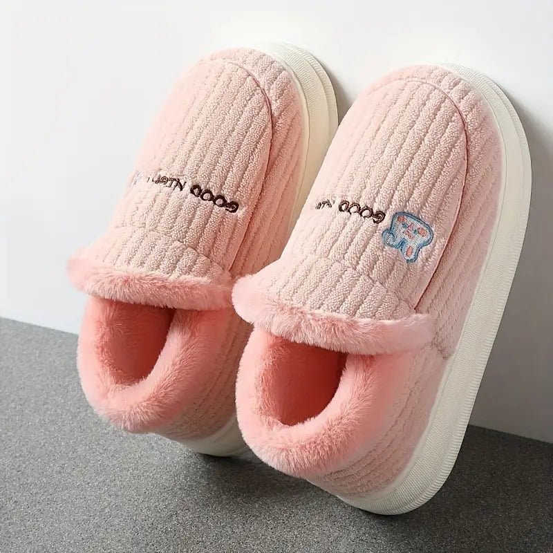 Women's Fuzzy Thermal Non Slip Indoor Walking Shoes Slip-On Bedroom Slippers - oscloudgo
