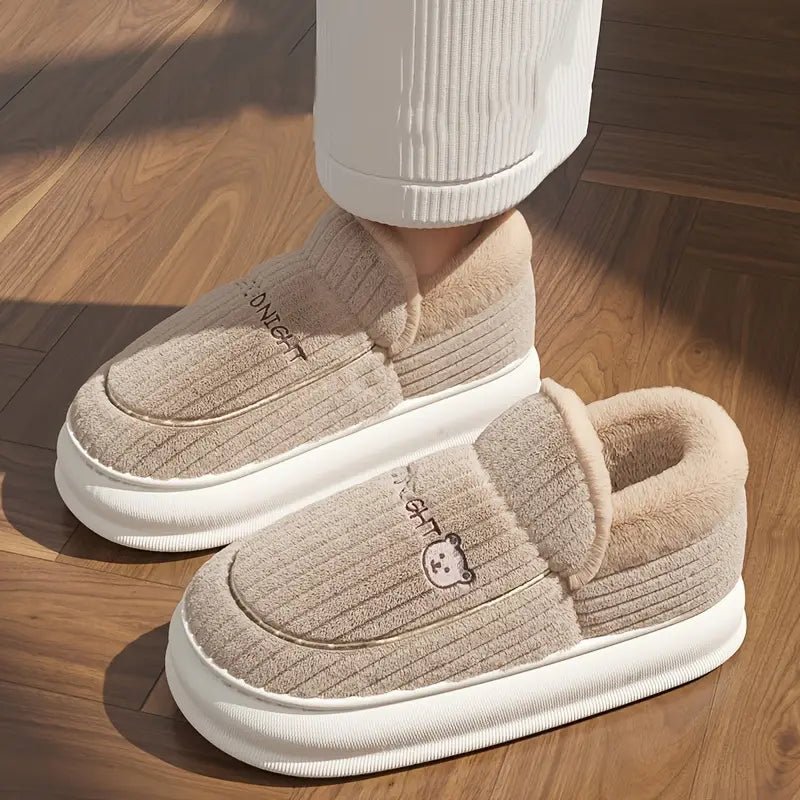 Women's Fuzzy Thermal Non Slip Indoor Walking Shoes Slip-On Bedroom Slippers - oscloudgo