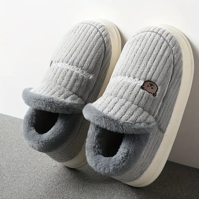 Women's Fuzzy Thermal Non Slip Indoor Walking Shoes Slip-On Bedroom Slippers - oscloudgo