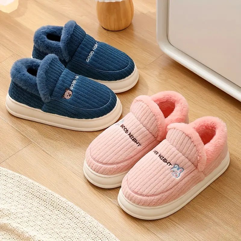 Women's Fuzzy Thermal Non Slip Indoor Walking Shoes Slip-On Bedroom Slippers - oscloudgo
