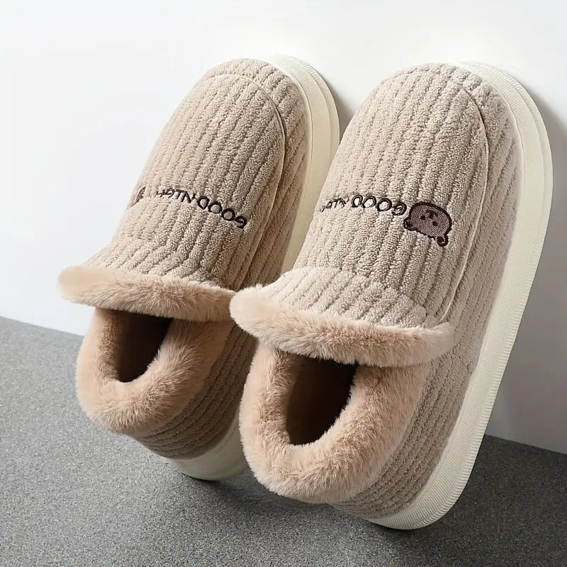 Women's Fuzzy Thermal Non Slip Indoor Walking Shoes Slip-On Bedroom Slippers - oscloudgo