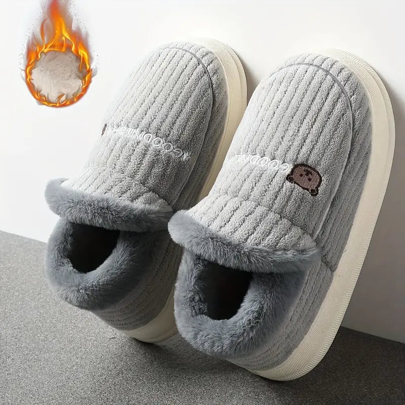 Women's Fuzzy Thermal Non Slip Indoor Walking Shoes Slip-On Bedroom Slippers - oscloudgo