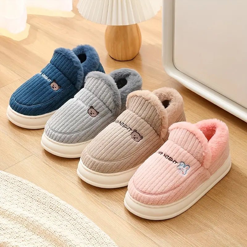 Women's Fuzzy Thermal Non Slip Indoor Walking Shoes Slip-On Bedroom Slippers - oscloudgo