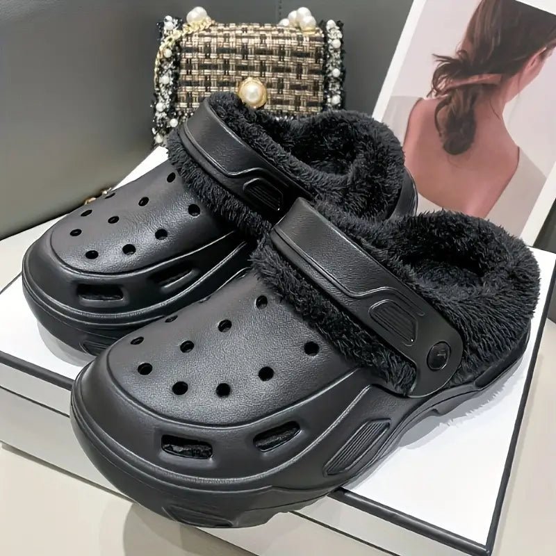 Women's Fuzzy Thermal Lined Platform Non-slip Home Slippers Winter Plush Cozy Shoes