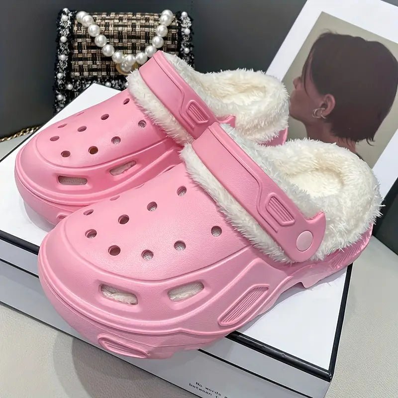 Women's Fuzzy Thermal Lined Platform Non-slip Home Slippers Winter Plush Cozy Shoes