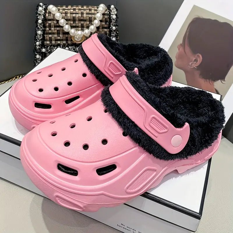 Women's Fuzzy Thermal Lined Platform Non-slip Home Slippers Winter Plush Cozy Shoes