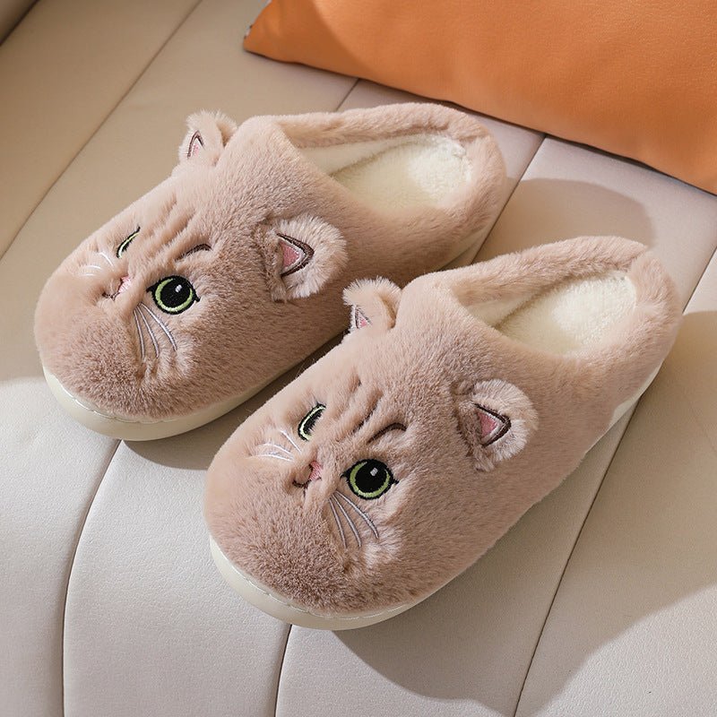 Women's Kawaii Cartoon Cat Cozy & Warm Winter Fuzzy Slippers House Shoes - oscloudgo