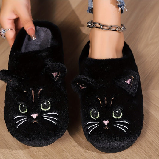 Women's Kawaii Cartoon Cat Cozy & Warm Winter Fuzzy Slippers House Shoes - oscloudgo