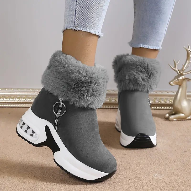 Women's Plush Lined Side Zipper Platform Winter Boots - oscloudgo